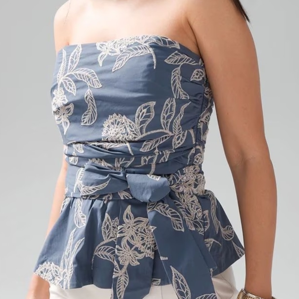 White House Black Market Gray Sleeveless Bustier Peplum Top